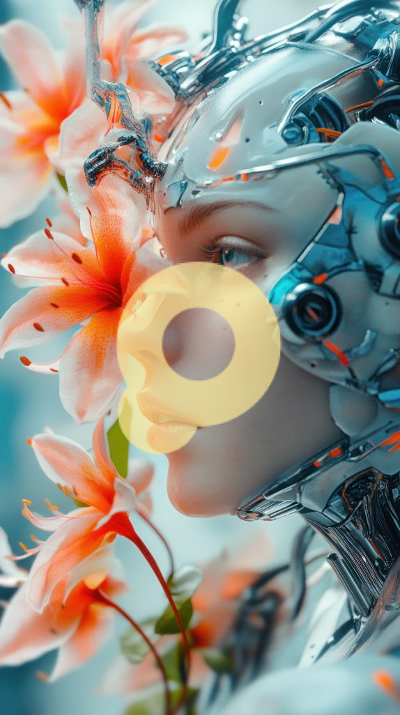 Женщина-киборг с цветами