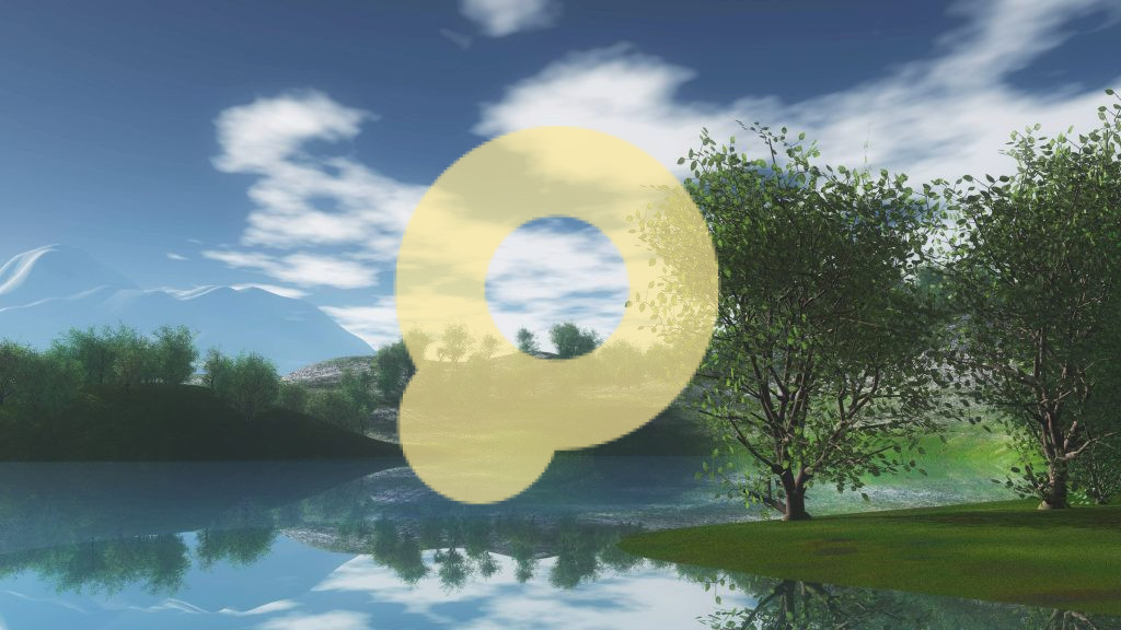 3D-рендеринг пейзажа с деревьями на холмах вдоль реки