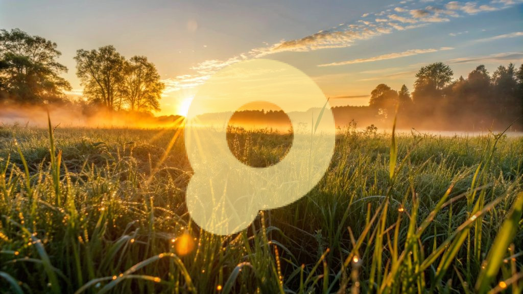 Золотой восход солнца над покрытым росой полем.