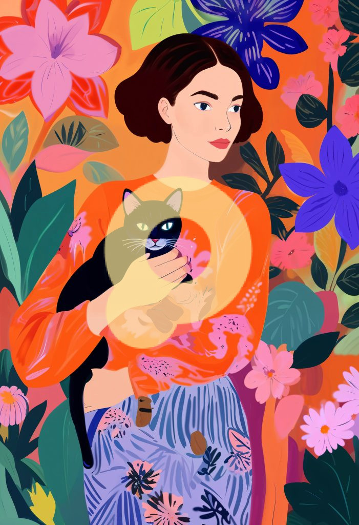 женщина, держащая кошку на обоях