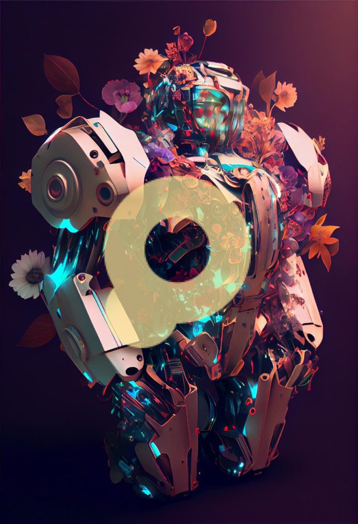 Калейдоскопический гламурный металлический робот с двойной экспозицией